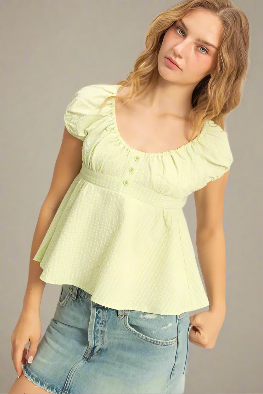 HYFVE - Swiss Dot Peplum Top in Soft Lime