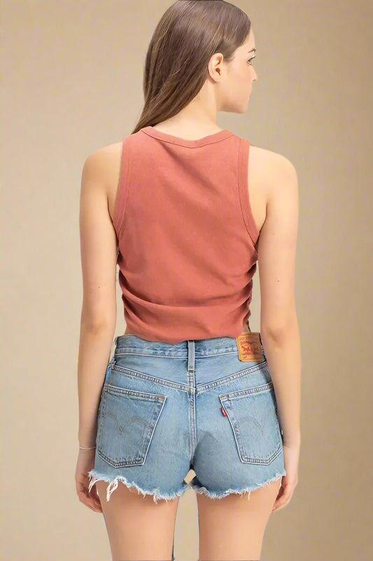 HYFVE - Terracotta Ribbed Side Ruched Tank