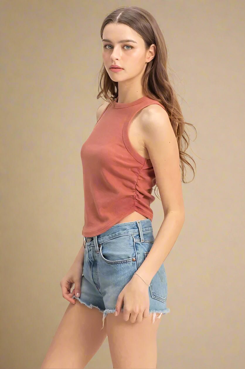 HYFVE - Terracotta Ribbed Side Ruched Tank