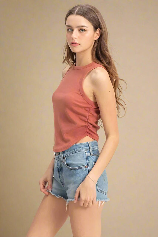 HYFVE - Terracotta Ribbed Side Ruched Tank