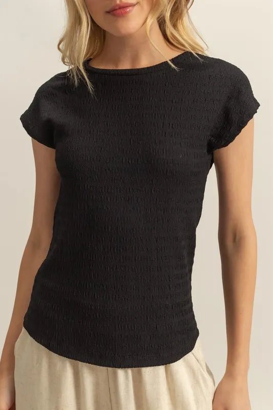 HYFVE - Textured Black Cap Sleeve Top