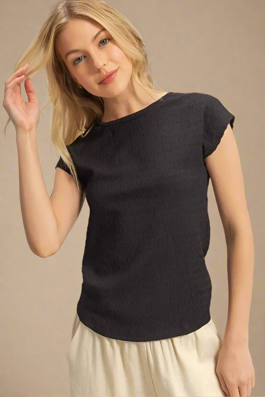 HYFVE - Textured Black Cap Sleeve Top