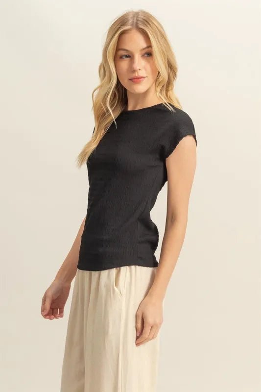 HYFVE - Textured Black Cap Sleeve Top