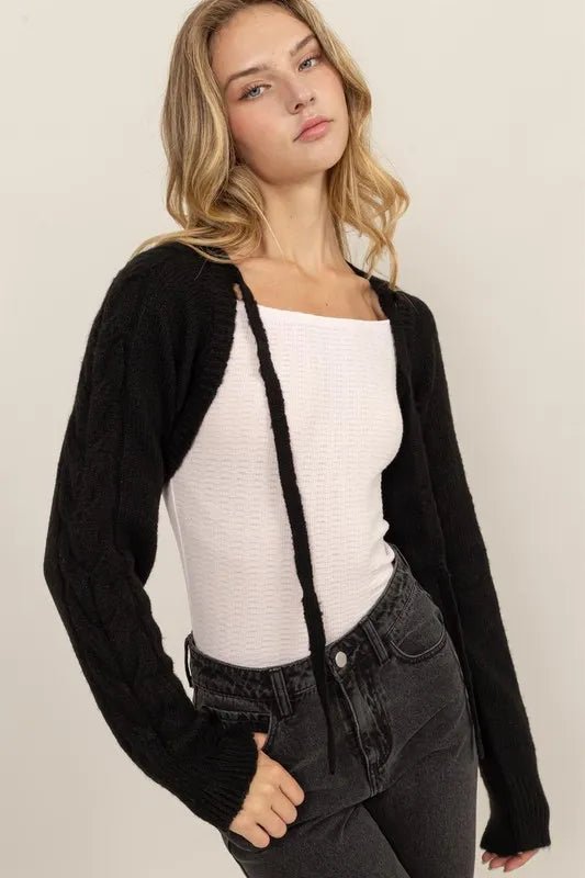 HYFVE - Tie - Front Shrug Knit Bolero in Black