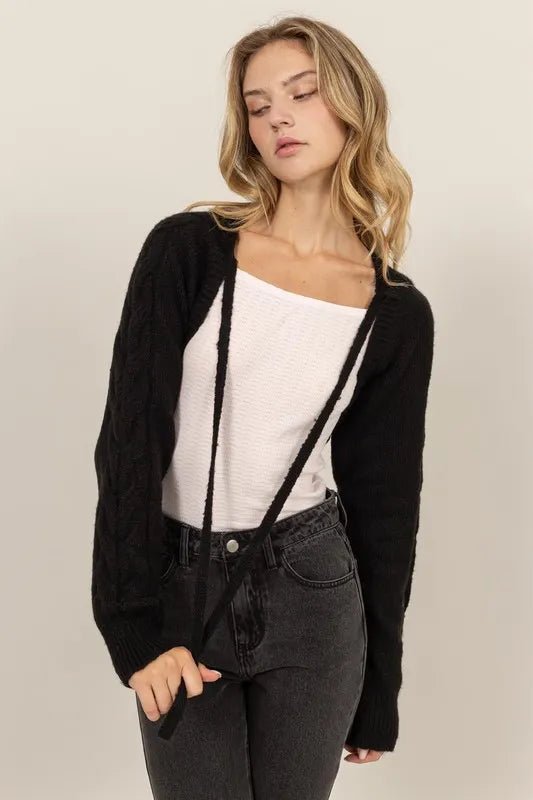 HYFVE - Tie - Front Shrug Knit Bolero in Black