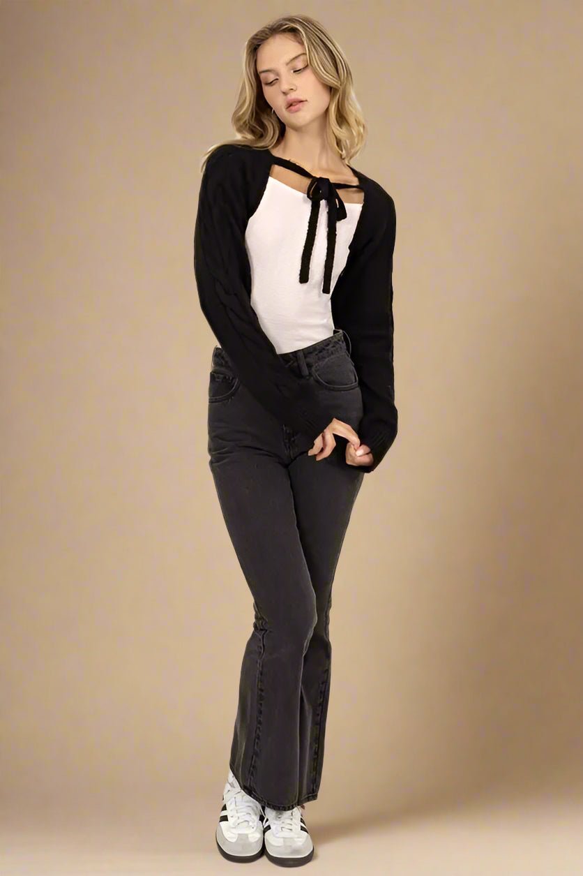 HYFVE - Tie - Front Shrug Knit Bolero in Black