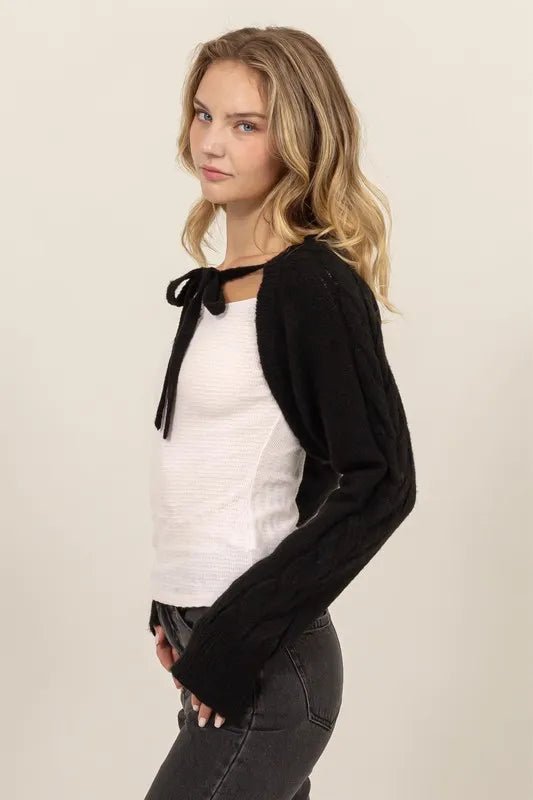 HYFVE - Tie - Front Shrug Knit Bolero in Black