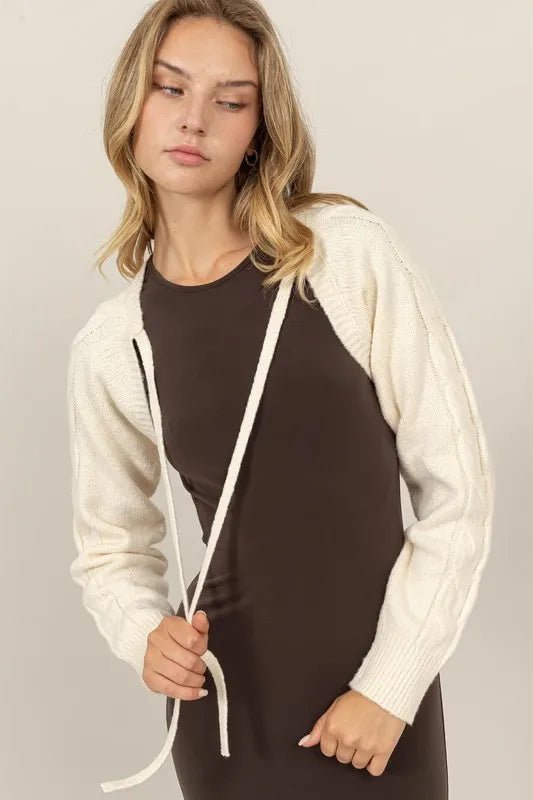 HYFVE - Tie - Front Shrug Knit Bolero in Ivory Cream