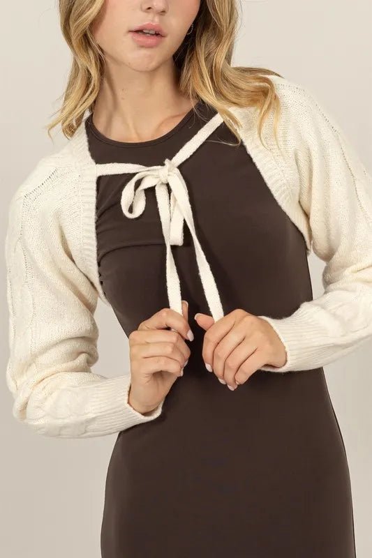 HYFVE - Tie - Front Shrug Knit Bolero in Ivory Cream
