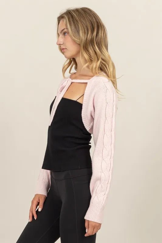 HYFVE - Tie - Front Shrug Knit Bolero in Soft Blush Pink