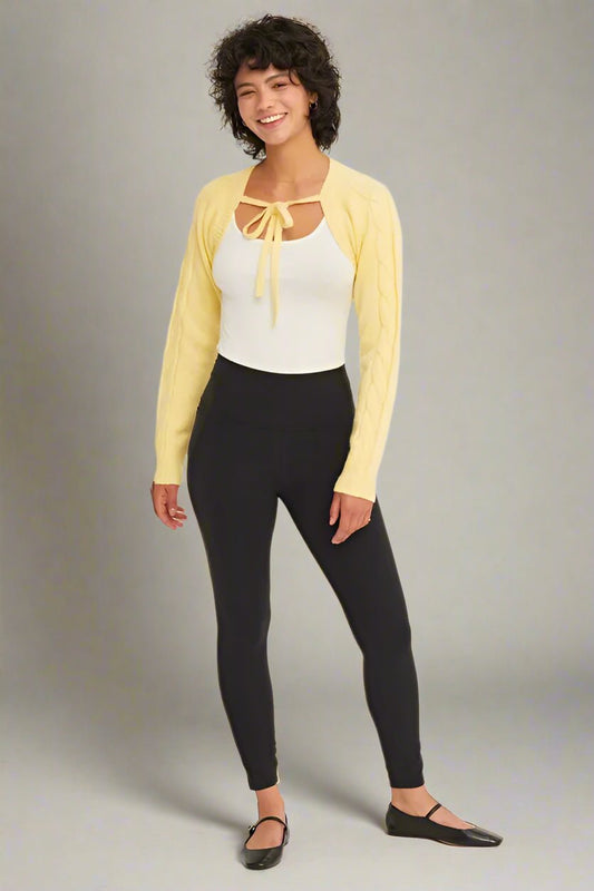 HYFVE - Tie - Front Shrug Knit Bolero in Soft Butter Yellow