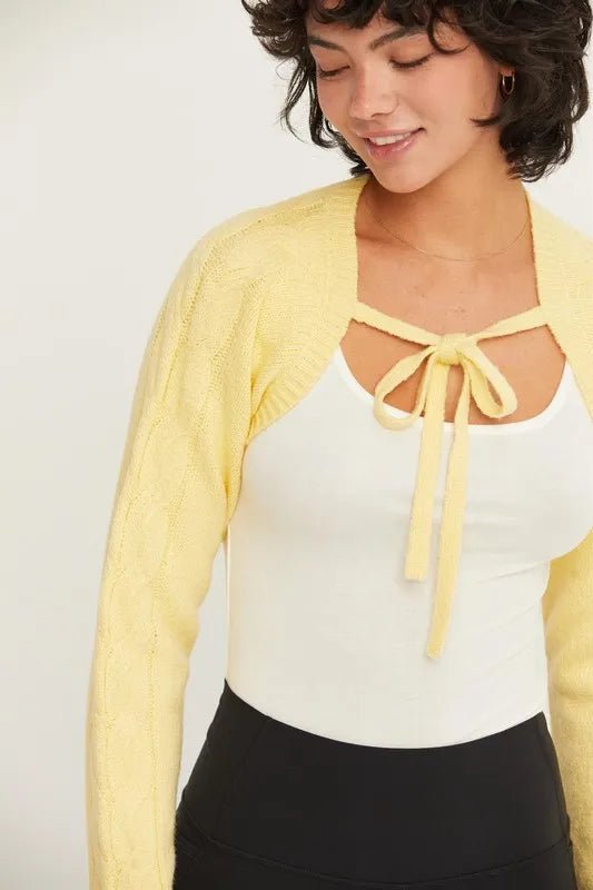 HYFVE - Tie - Front Shrug Knit Bolero in Soft Butter Yellow
