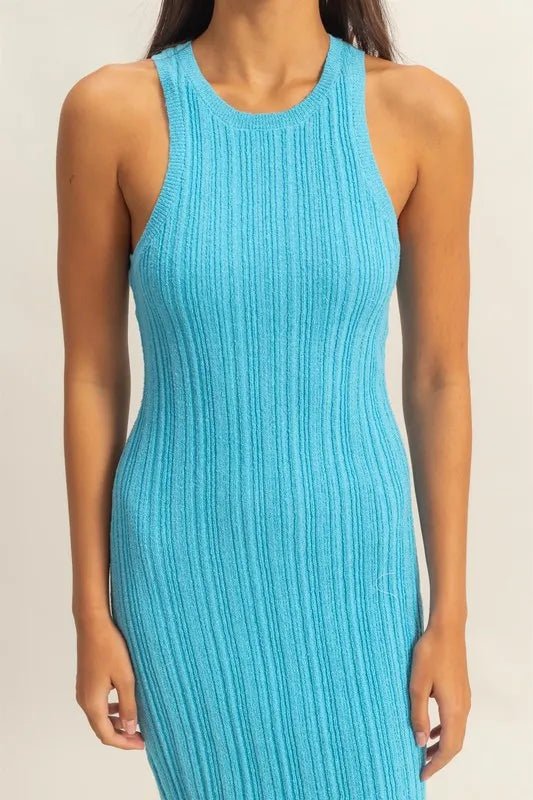 HYFVE - Turquoise Ribbed Knit Midi Dress