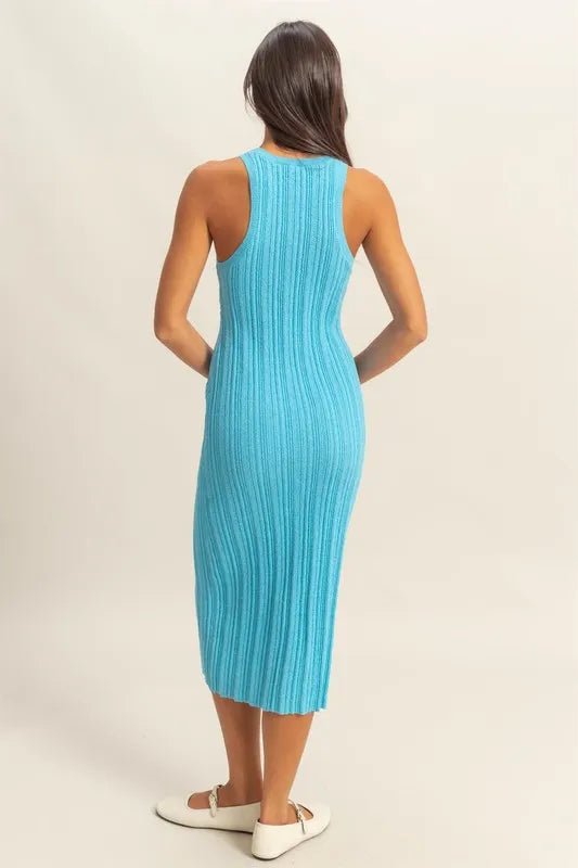 HYFVE - Turquoise Ribbed Knit Midi Dress