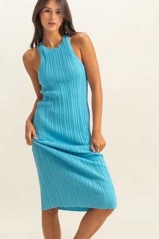 HYFVE - Turquoise Ribbed Knit Midi Dress