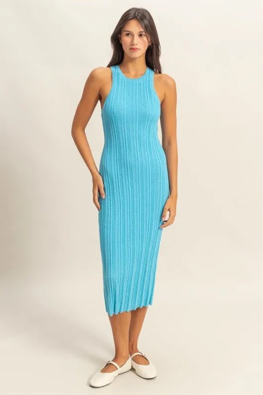 HYFVE - Turquoise Ribbed Knit Midi Dress