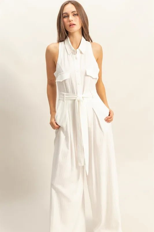 HYFVE - White Belted Wide - Leg Jumpsuit