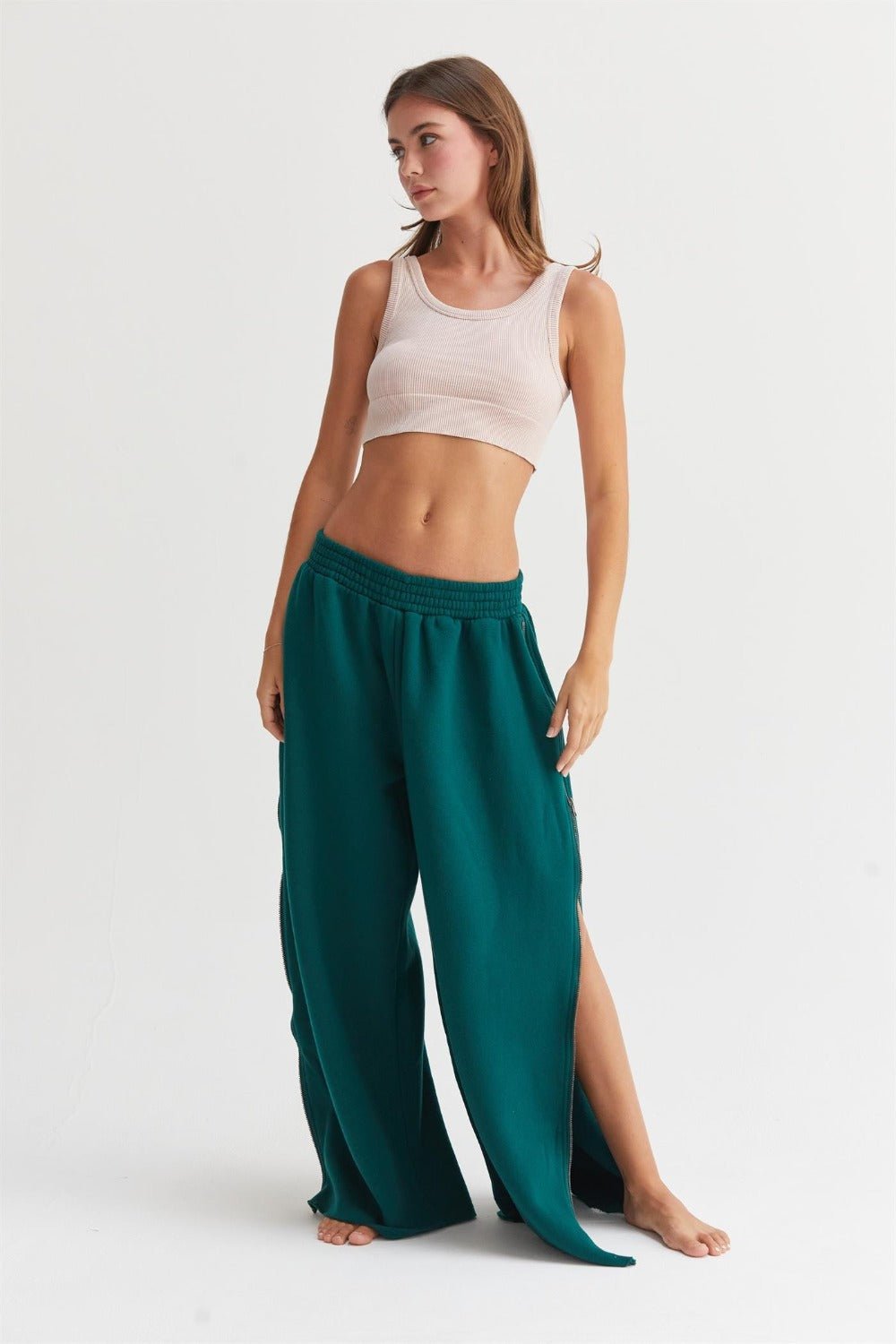 HYFVE - Wide - Leg Side Zip Sweatpants in Dark Green