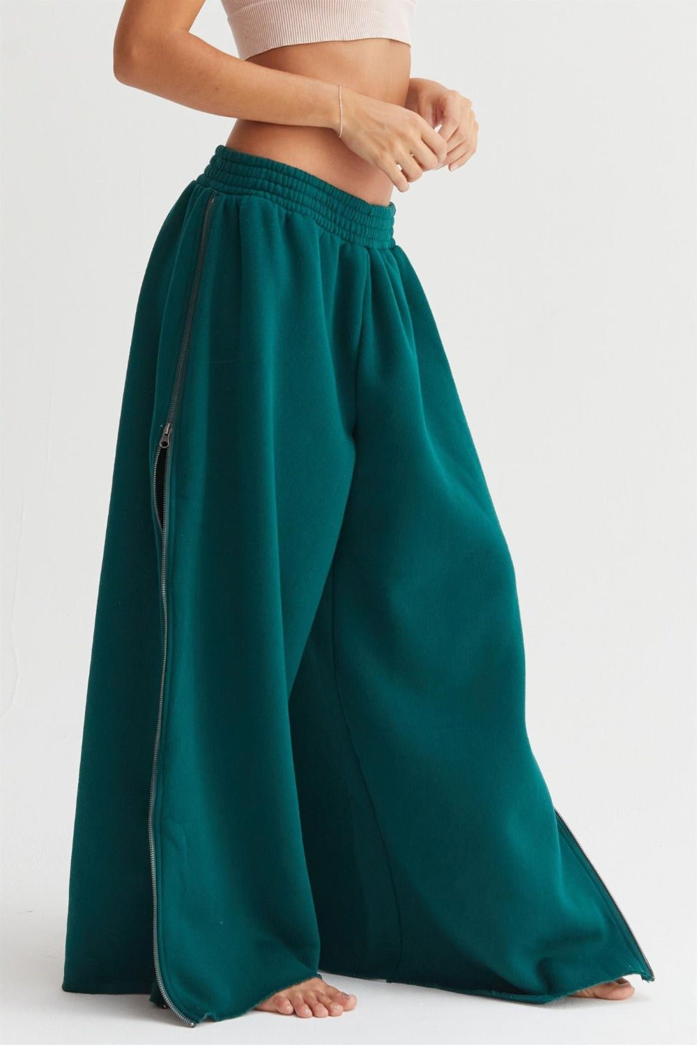 HYFVE - Wide - Leg Side Zip Sweatpants in Dark Green