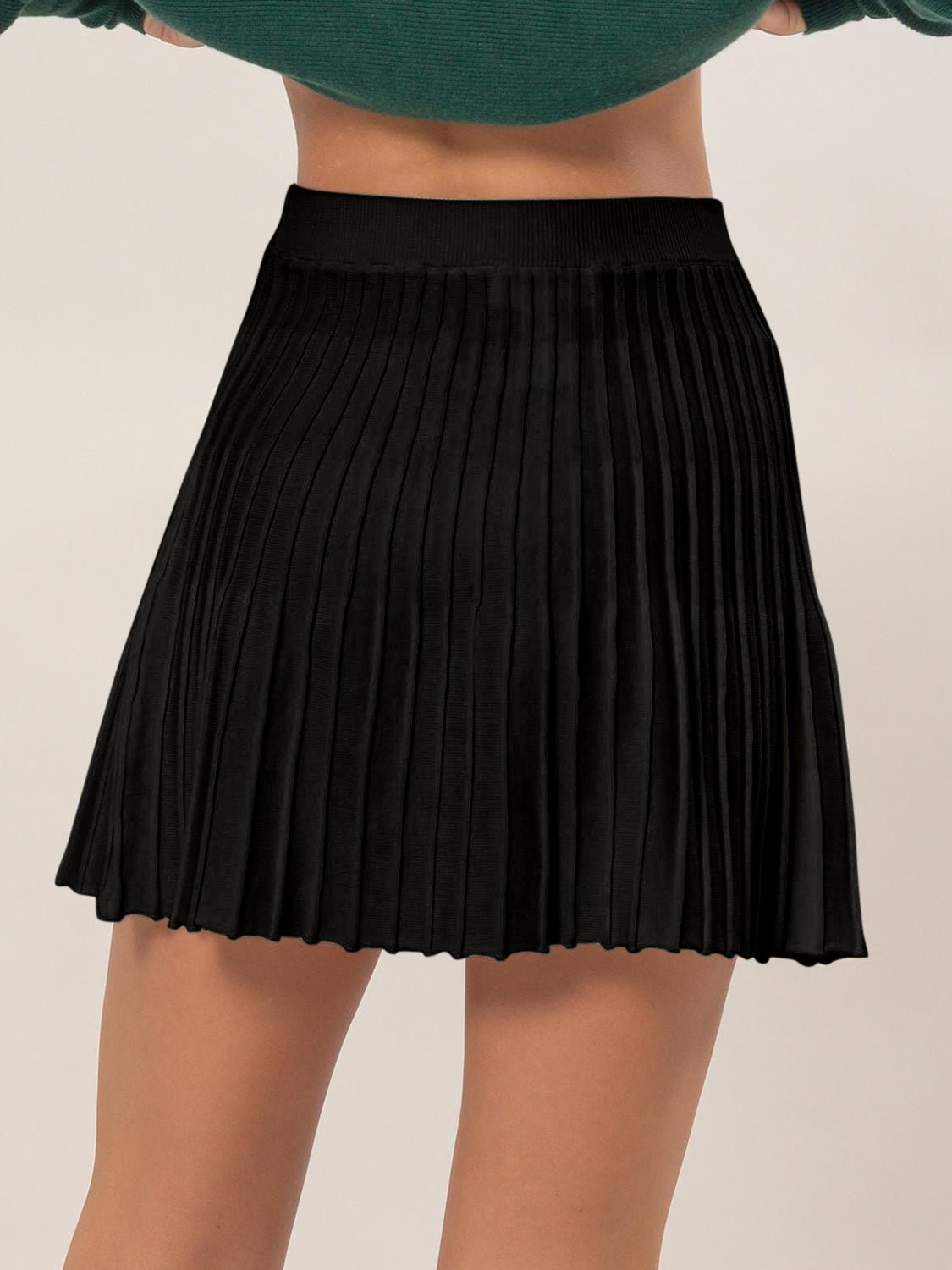 HYFVEHigh Waist Knit Pleated Flare Mini Skirt in Black