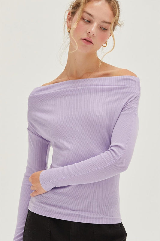 HYFVEOff Shoulder Rib Knit Top in Taro