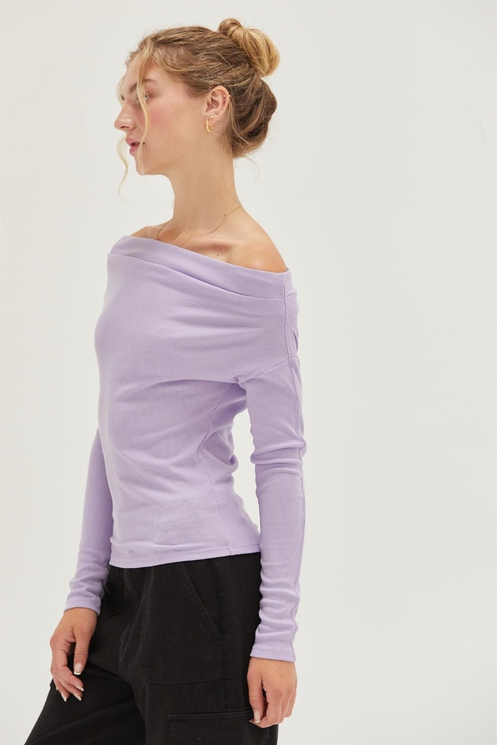 HYFVEOff Shoulder Rib Knit Top in Taro