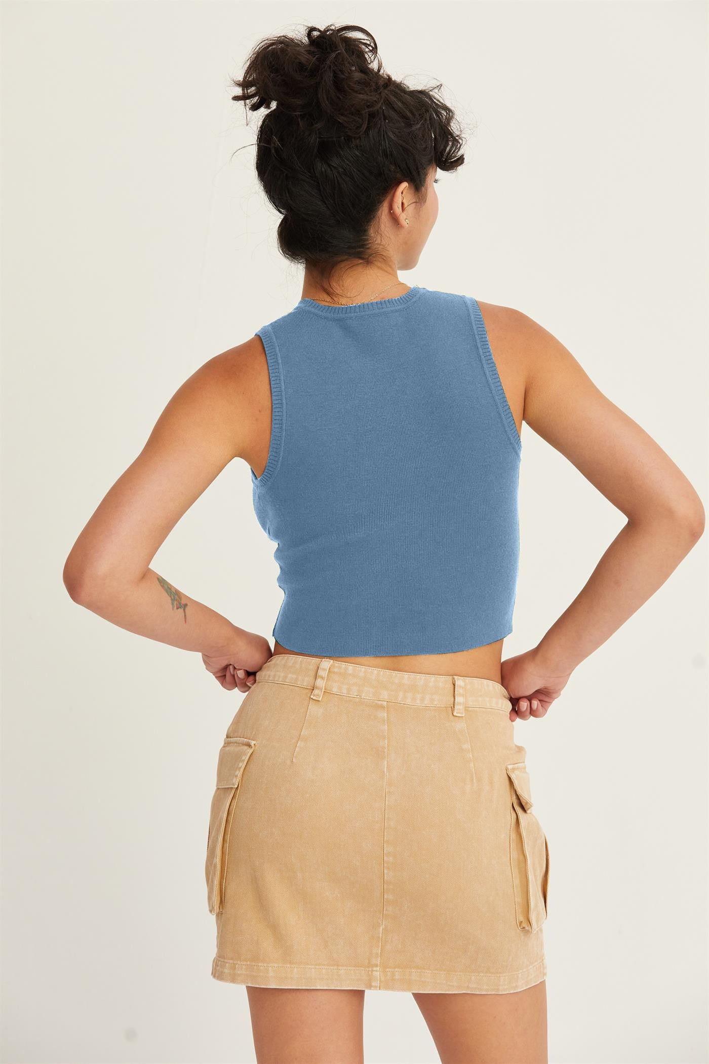 HYFVERib Knit Cropped Tank in Gray Blue