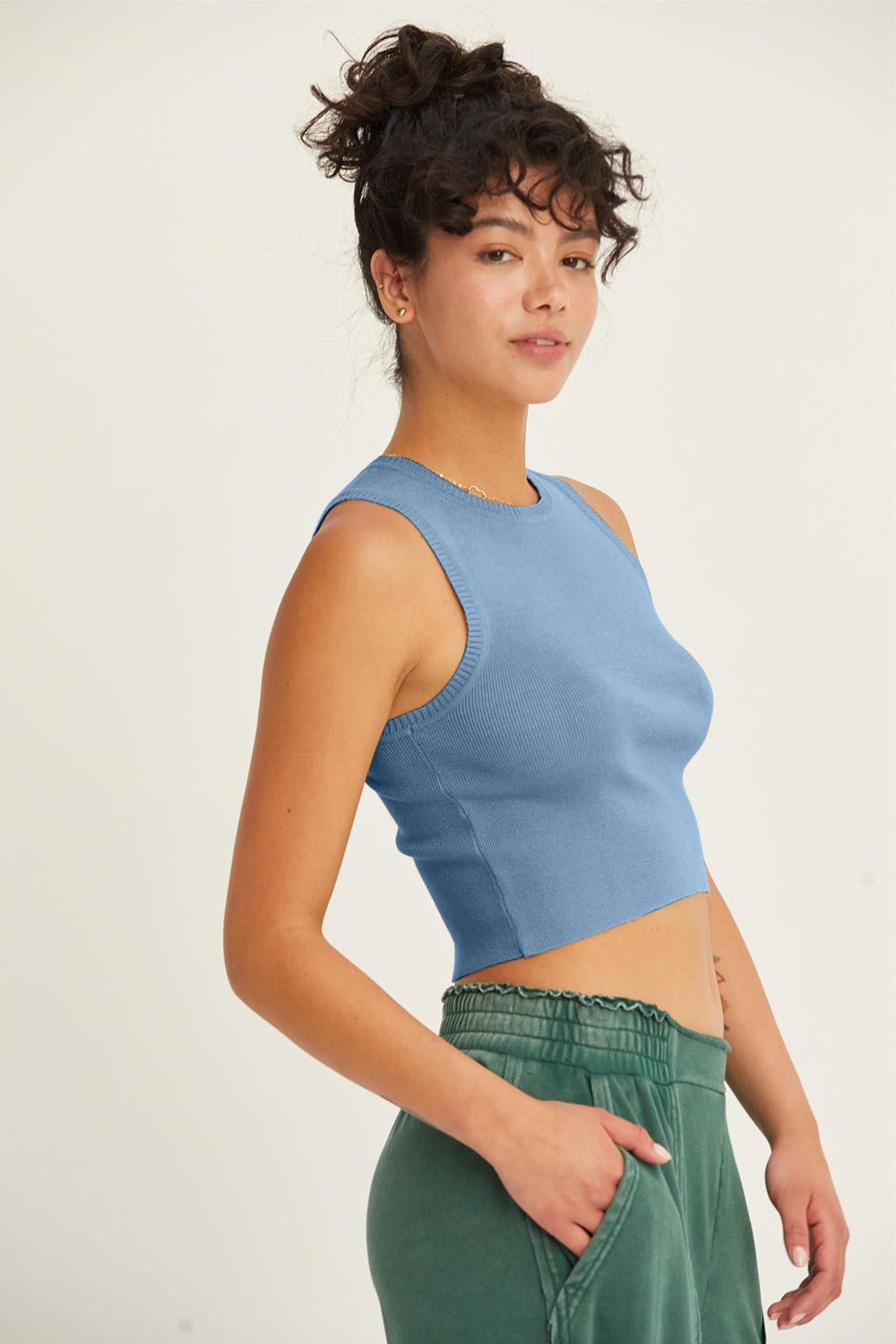 HYFVERib Knit Cropped Tank in Gray Blue