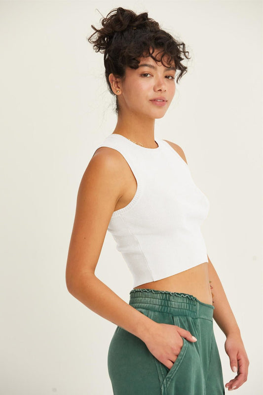 HYFVERib Knit Cropped Tank in Off - White