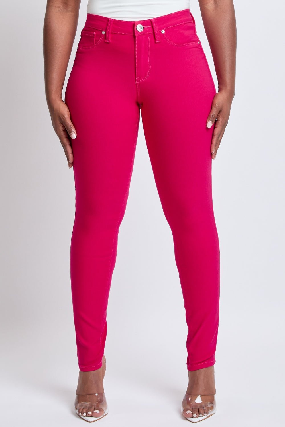 Hyperstretch Mid-Rise Skinny Jeans in Neon PinkJeansYMI Jeanswear