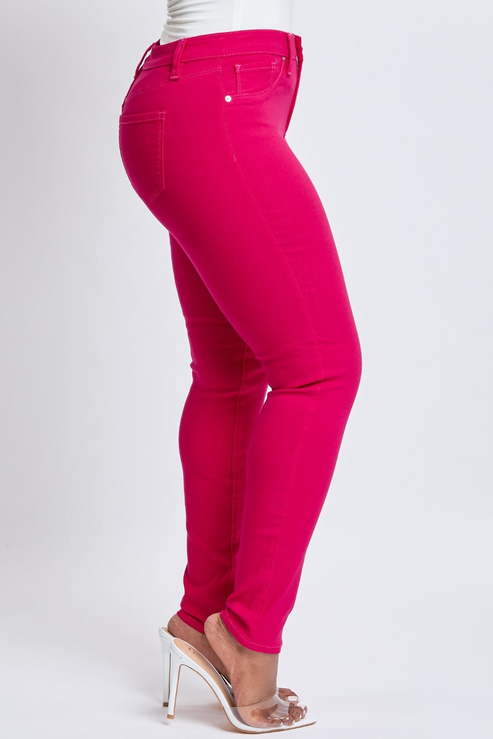 Hyperstretch Mid-Rise Skinny Jeans in Neon PinkJeansYMI Jeanswear