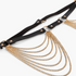 Beach Rose Co. black PU waist belt featuring cascading gold-tone layered chains and ring accents with buckle closure.