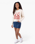 Beach Rose Co. cream knit sweater with red reindeer and snowflake pattern, featuring a crew neck and relaxed fit.