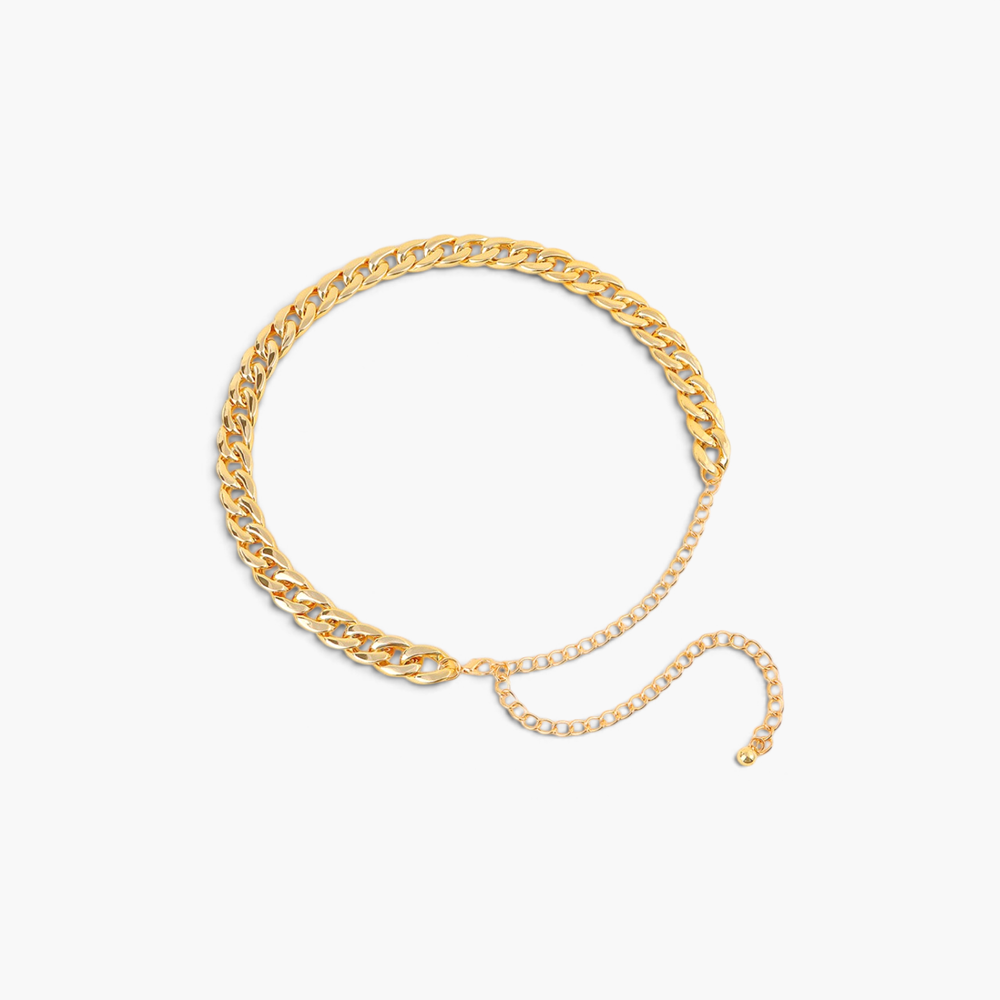 Beach Rose Co. gold-tone adjustable aluminum curb chain belt with a delicate extender chain.
