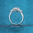 Beach Rose Co. 3-carat moissanite three-stone ring in rhodium-plated sterling silver with square and triangular cuts.