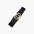 Beach Rose Co. black stretch belt with a textured gold-tone double circle buckle and wide elastic band.
