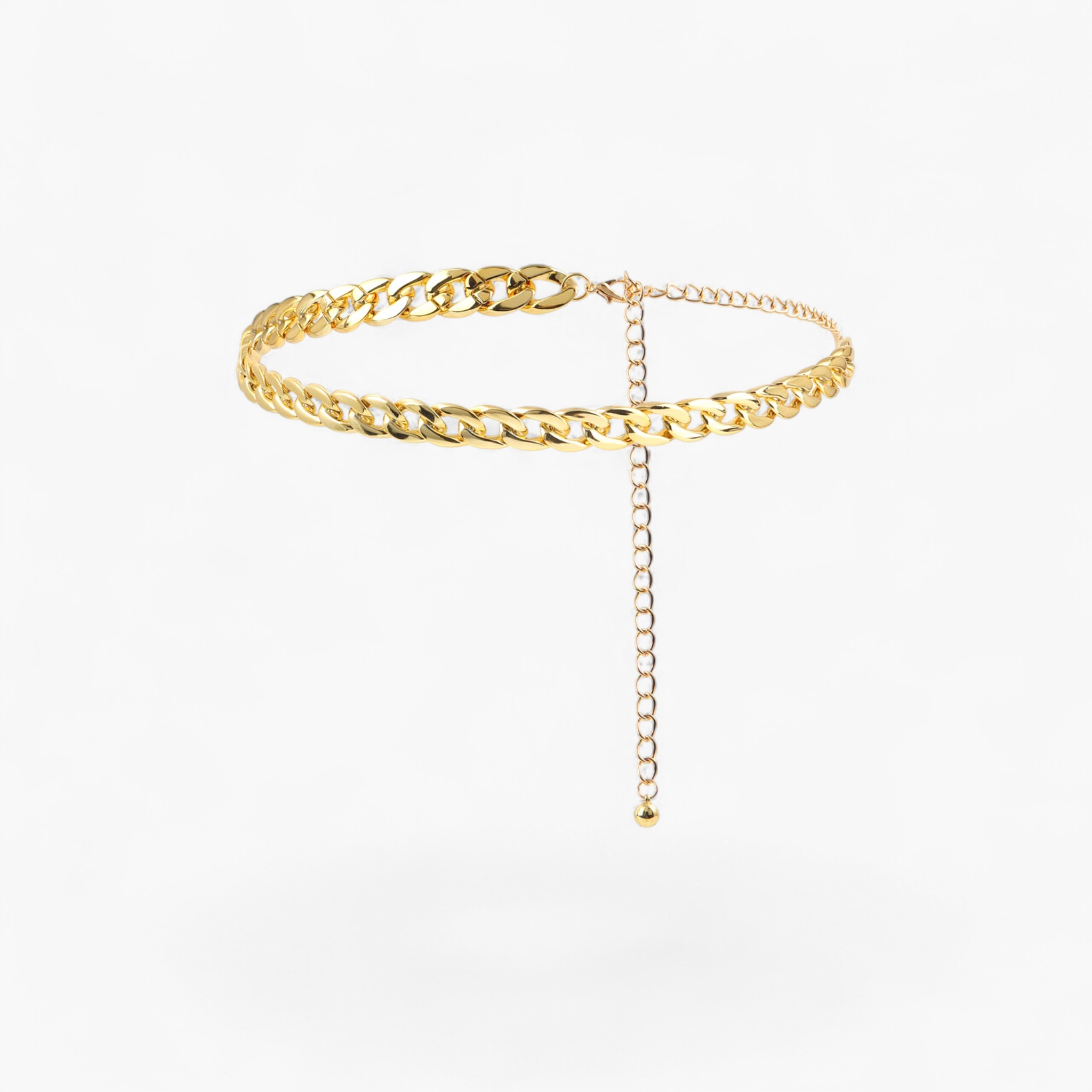 Beach Rose Co. adjustable gold-tone aluminum curb chain belt with a delicate extender chain.