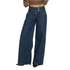 Beach Rose Co. dark wash wide-leg jeans featuring a high-rise double-button waistband and zippered front patch pockets.