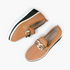 Beach Rose Co. tan textured PU leather wedge loafers featuring a chunky gold chain accent and a rounded toe.