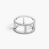Beach Rose Co. sterling silver openwork ring featuring geometric bars and sparkling moissanite stones.