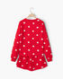 Beach Rose Co. red and white polka dot sweatshirt and skort set with long sleeves and a flared skirt overlay.