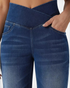 Beach Rose Co. blue stretch denim jeans featuring a high-rise crossover waistband and subtle whiskering detail.