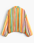 Beach Rose Co. multicolored striped zip-up jacket with voluminous balloon sleeves and an elasticized hem.
