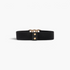 Beach Rose Co. wide black elastic belt featuring a gold-tone triple ring buckle with textured metal detailing.