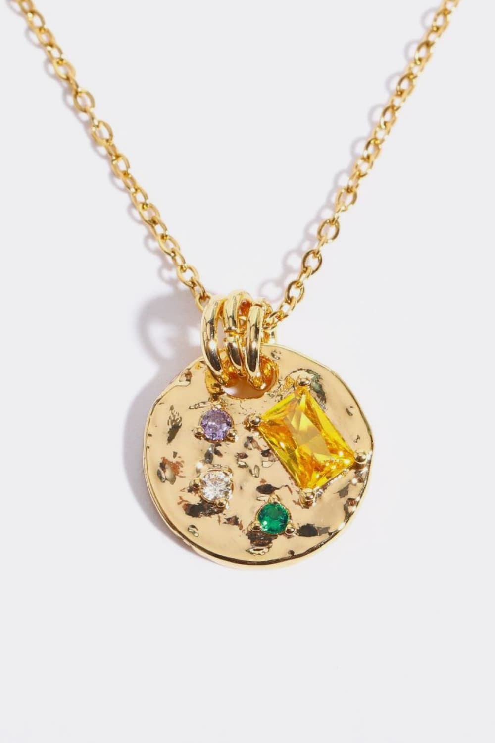 Inlaid Multicolored Zircon Round Pendant NecklaceNecklaceBeach Rose Co.