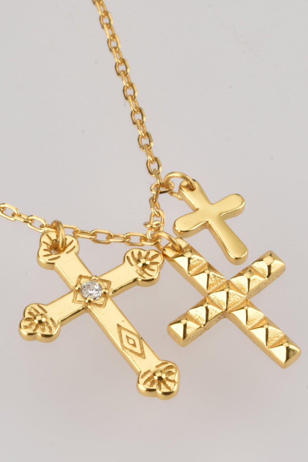 Inlaid Zircon Triple Cross Pendant NecklaceNecklaceBeach Rose Co.