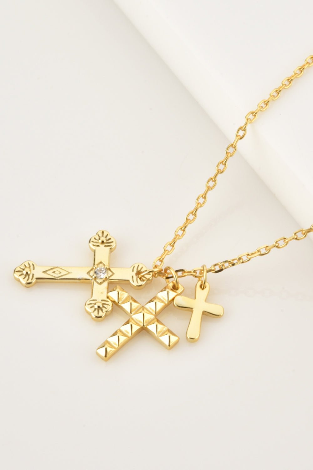 Inlaid Zircon Triple Cross Pendant NecklaceNecklaceBeach Rose Co.