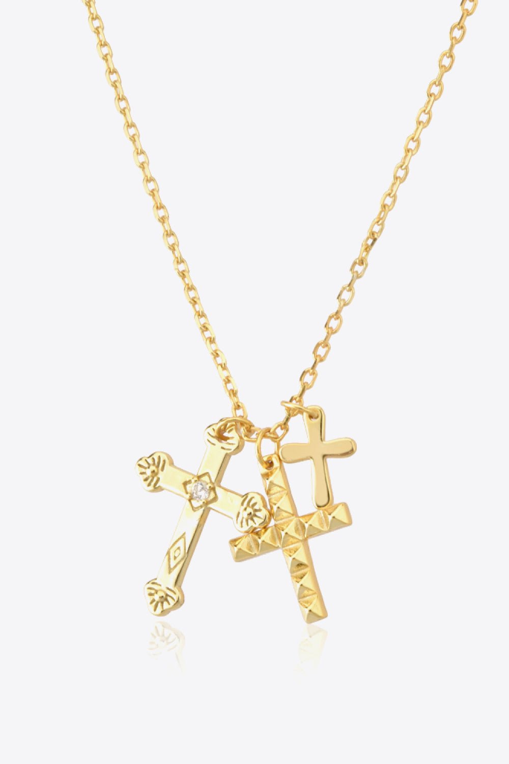 Inlaid Zircon Triple Cross Pendant NecklaceNecklaceBeach Rose Co.