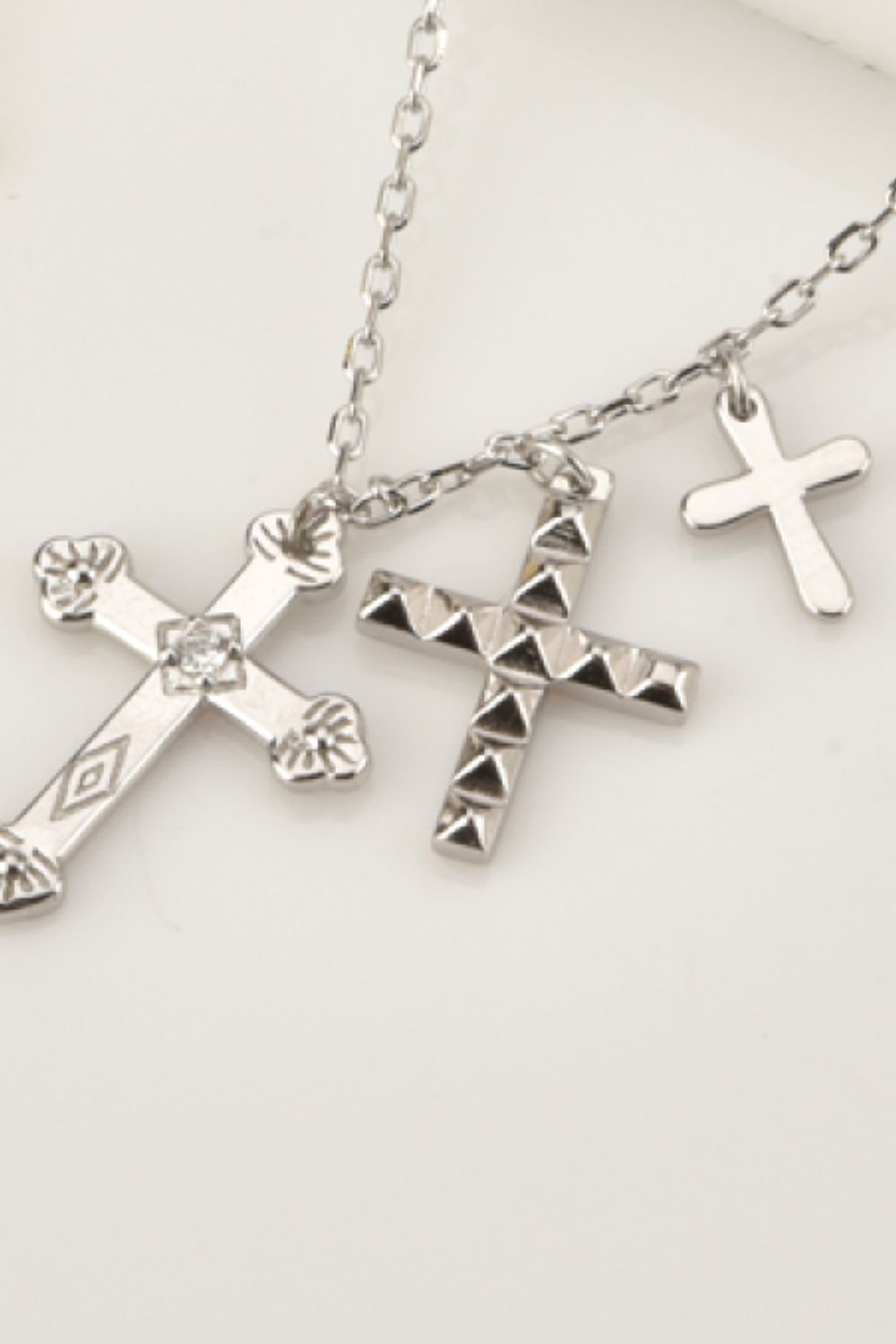 Inlaid Zircon Triple Cross Pendant NecklaceNecklaceBeach Rose Co.