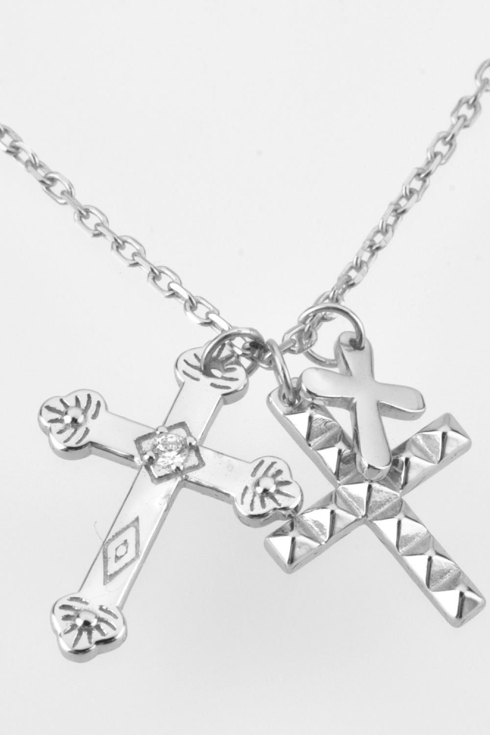 Inlaid Zircon Triple Cross Pendant NecklaceNecklaceBeach Rose Co.